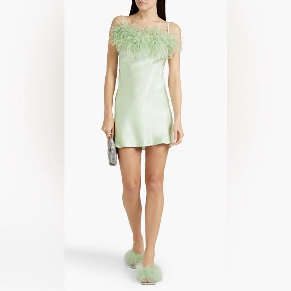 Sleeper Mint Feather-Trimmed Slip Dress NWT Large $320